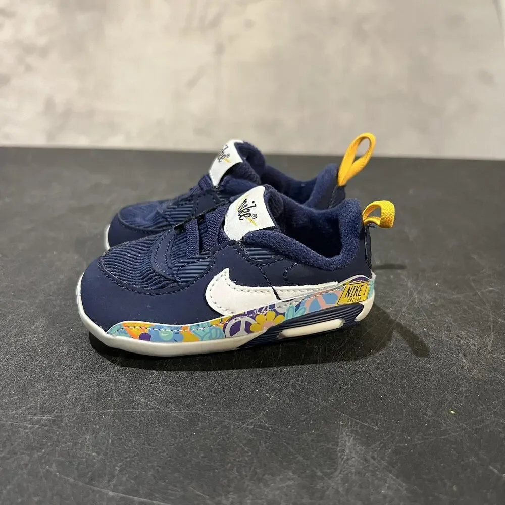 Nike Air Max 90 Shoes Toddler Size 4C Navy White SE Floral Graphic DB0263-400